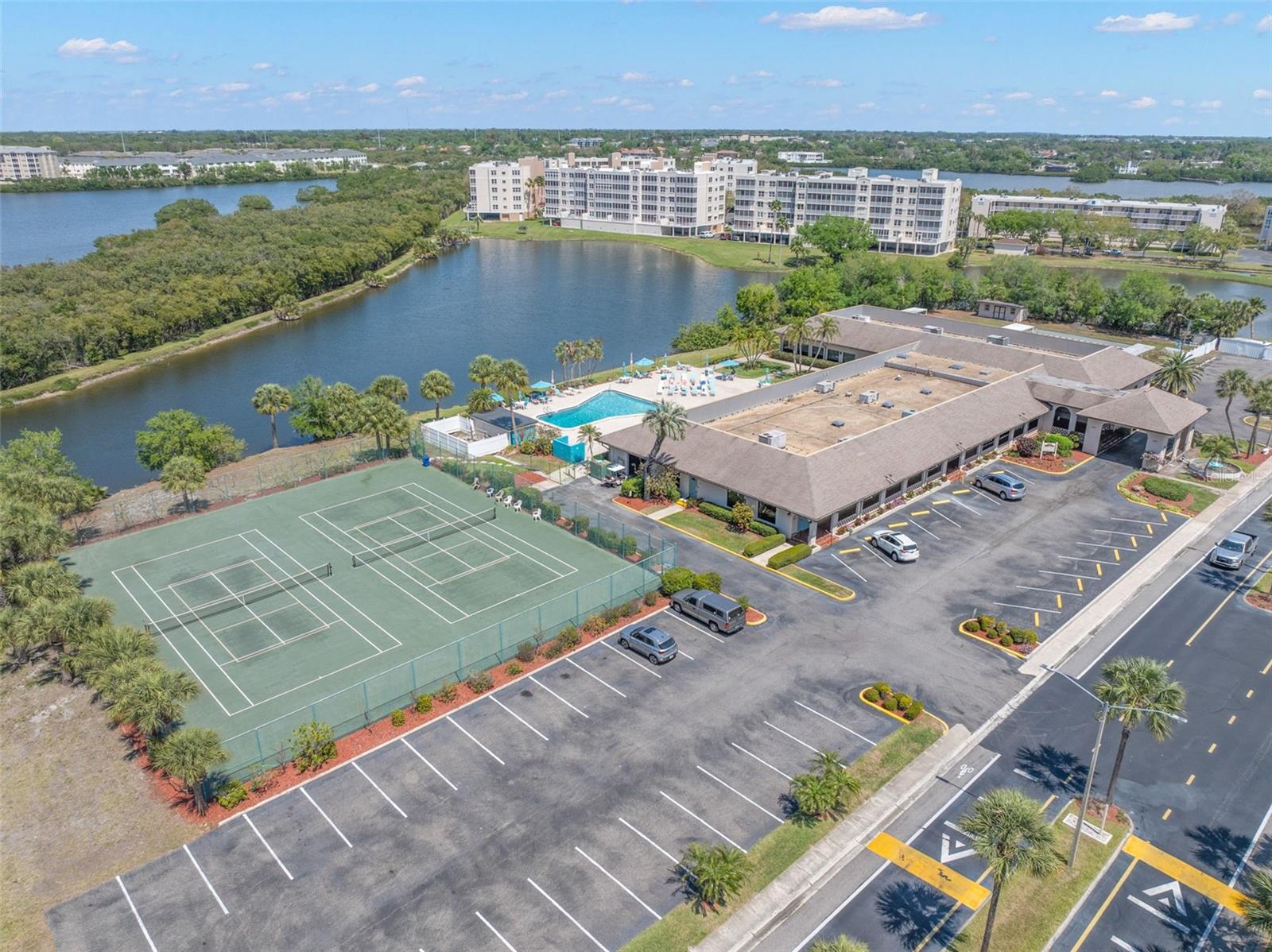 Aerial view of the clubhouse and community center from the other side.