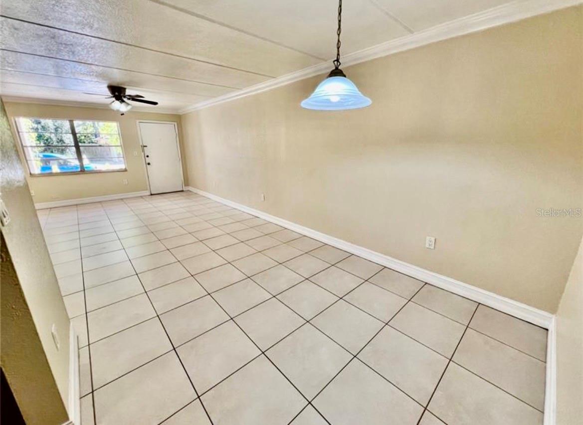 View from dining area to front door