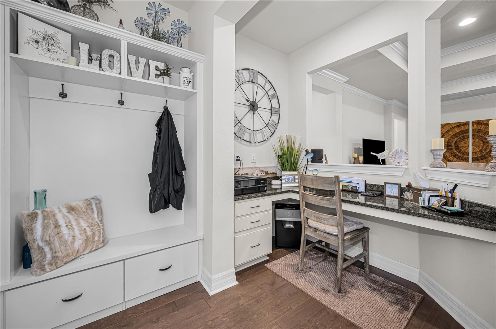 Mud room spot with file cabinet pull outs