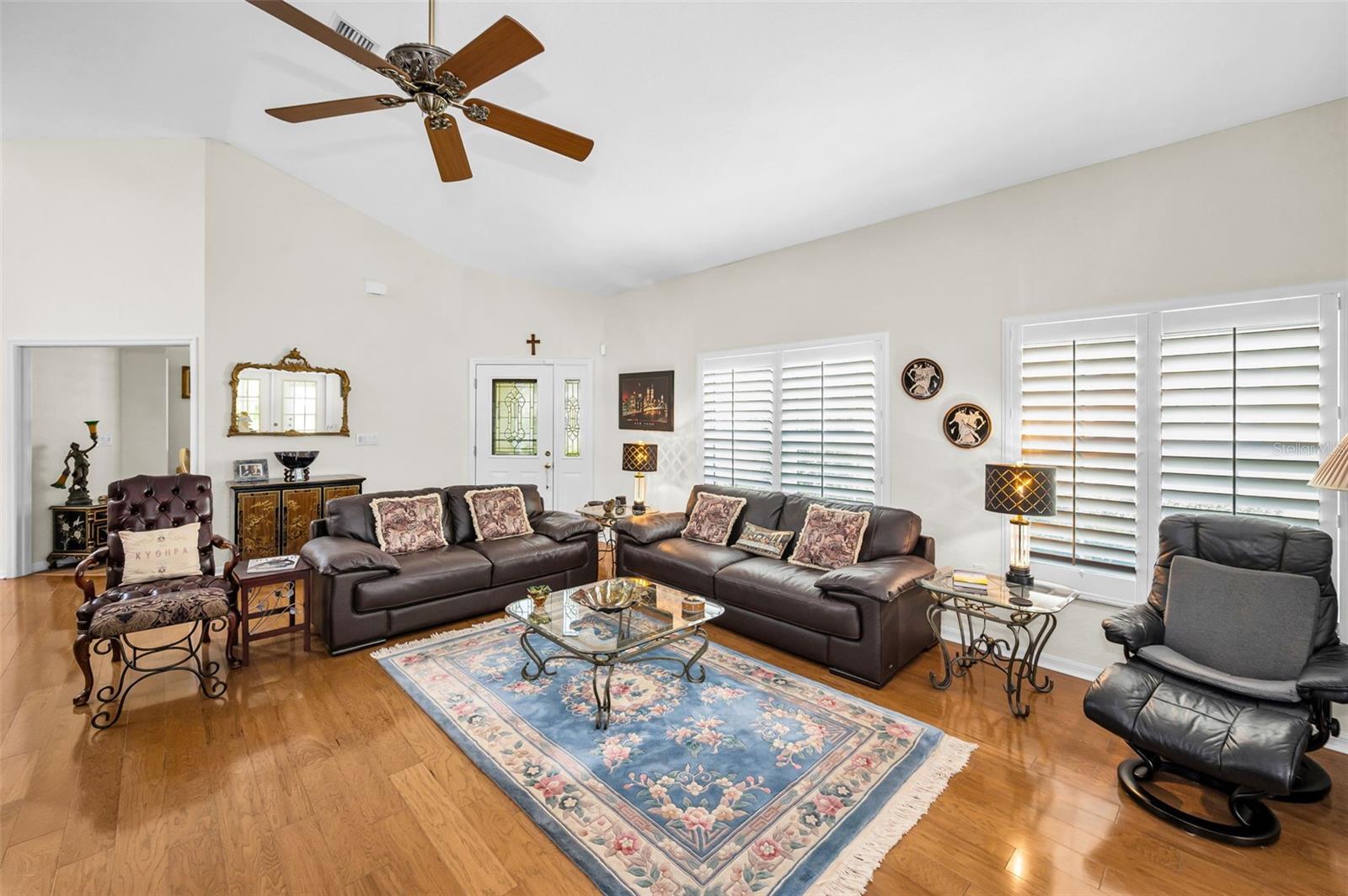 Great room with vaulted ceilings and plenty of light