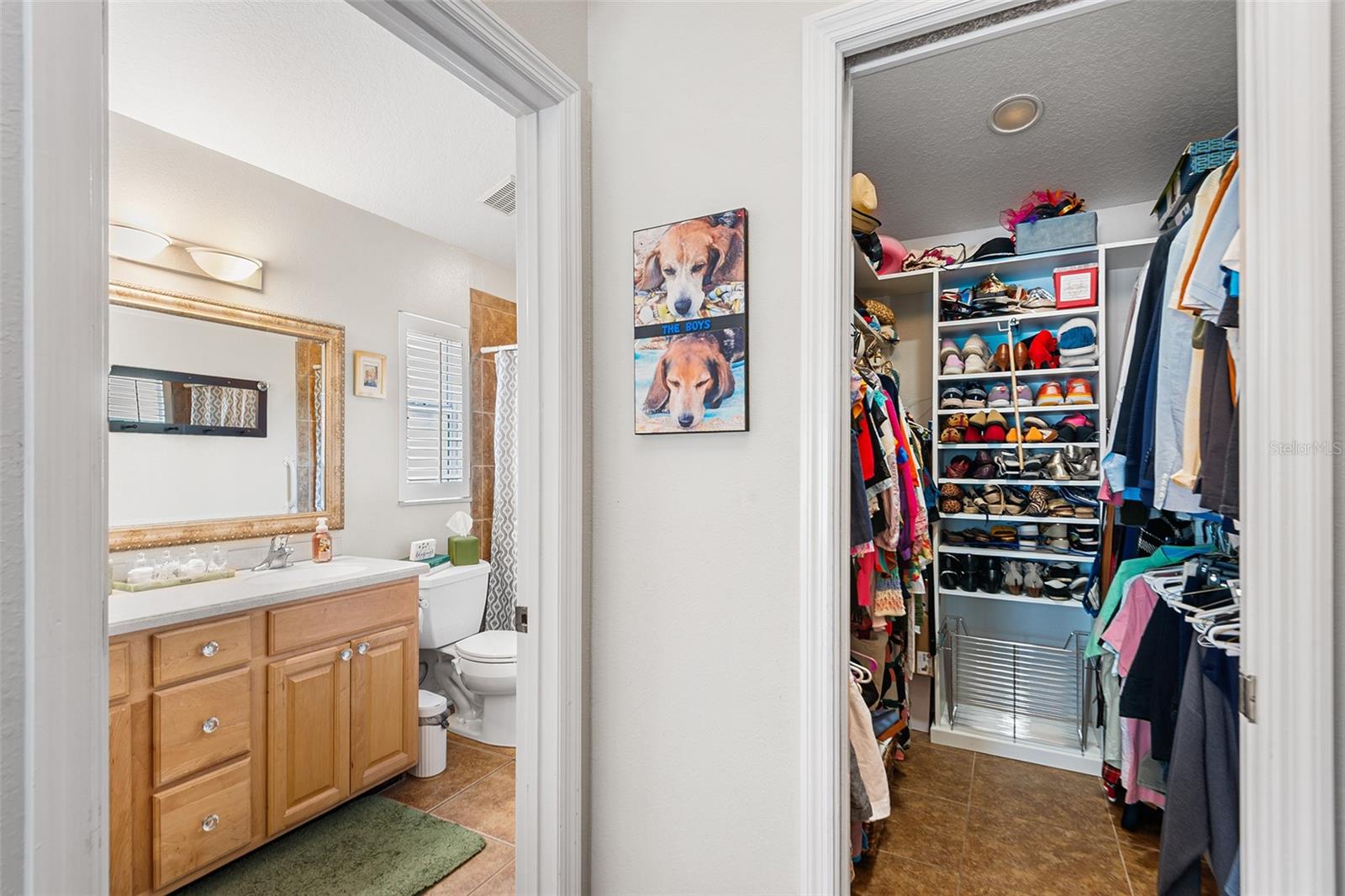 Primary Bathroom and walk in closet.