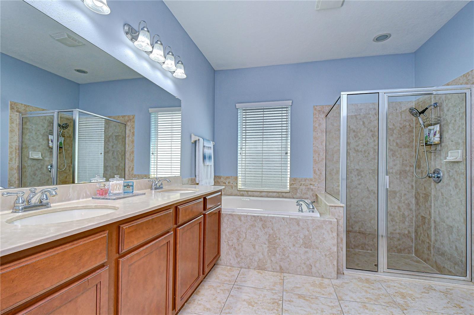 Oversized tub and separate shower.