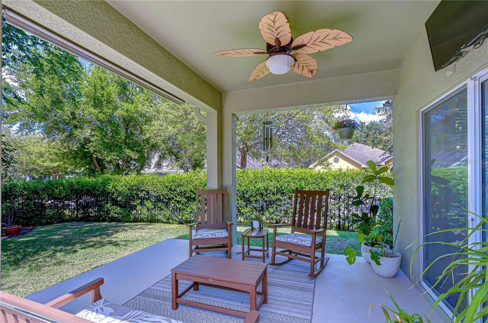 Covered outdoor space for relaxing or entertaining.