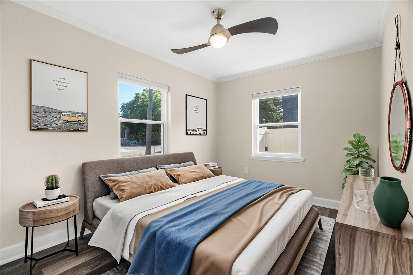 Virtually staged.  Primary bedroom.