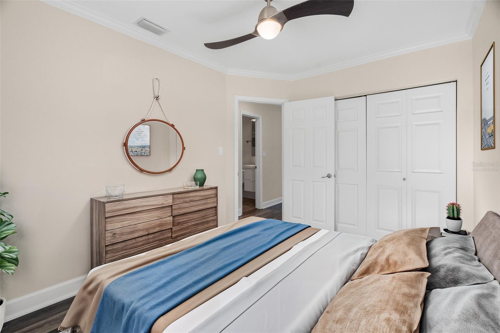 Virtually staged.  Primary bedroom.