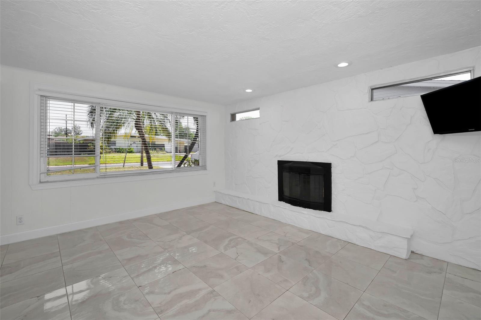 Family room with fireplace