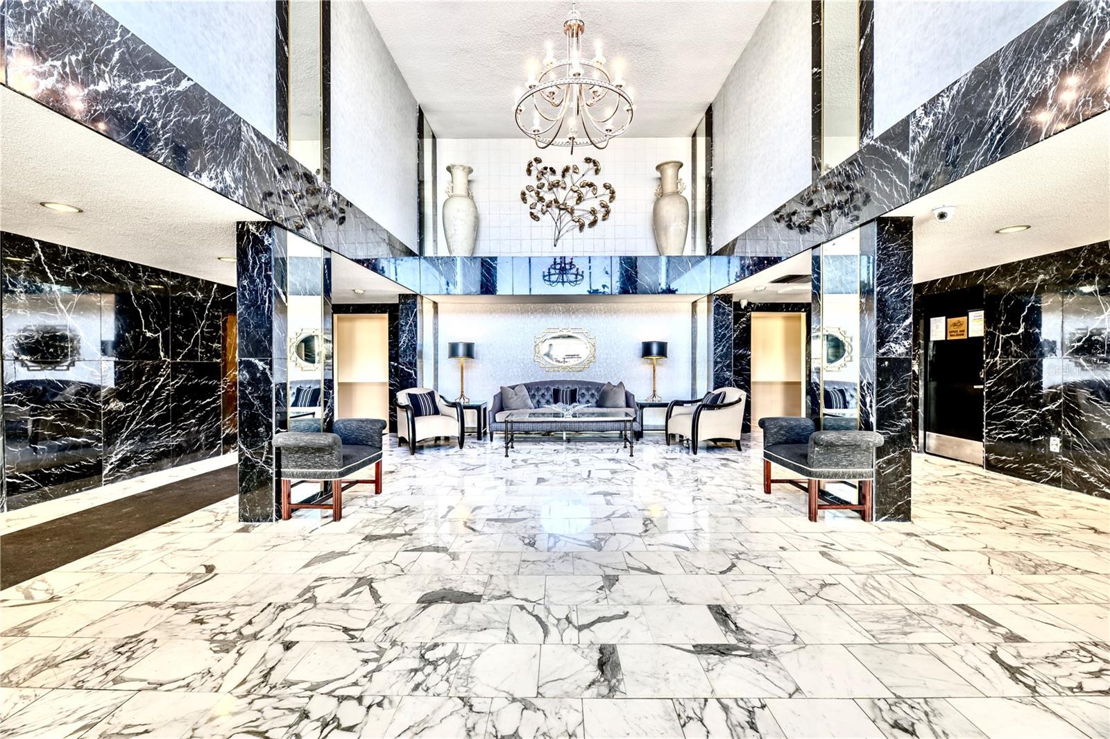 Lobby Area - Elevators on left, Mailboxes on right