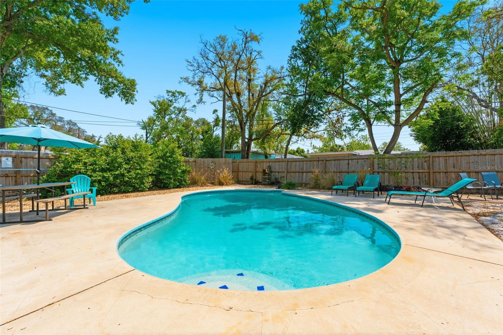 Very private backyard to enjoy swimming and soaking up the sun
