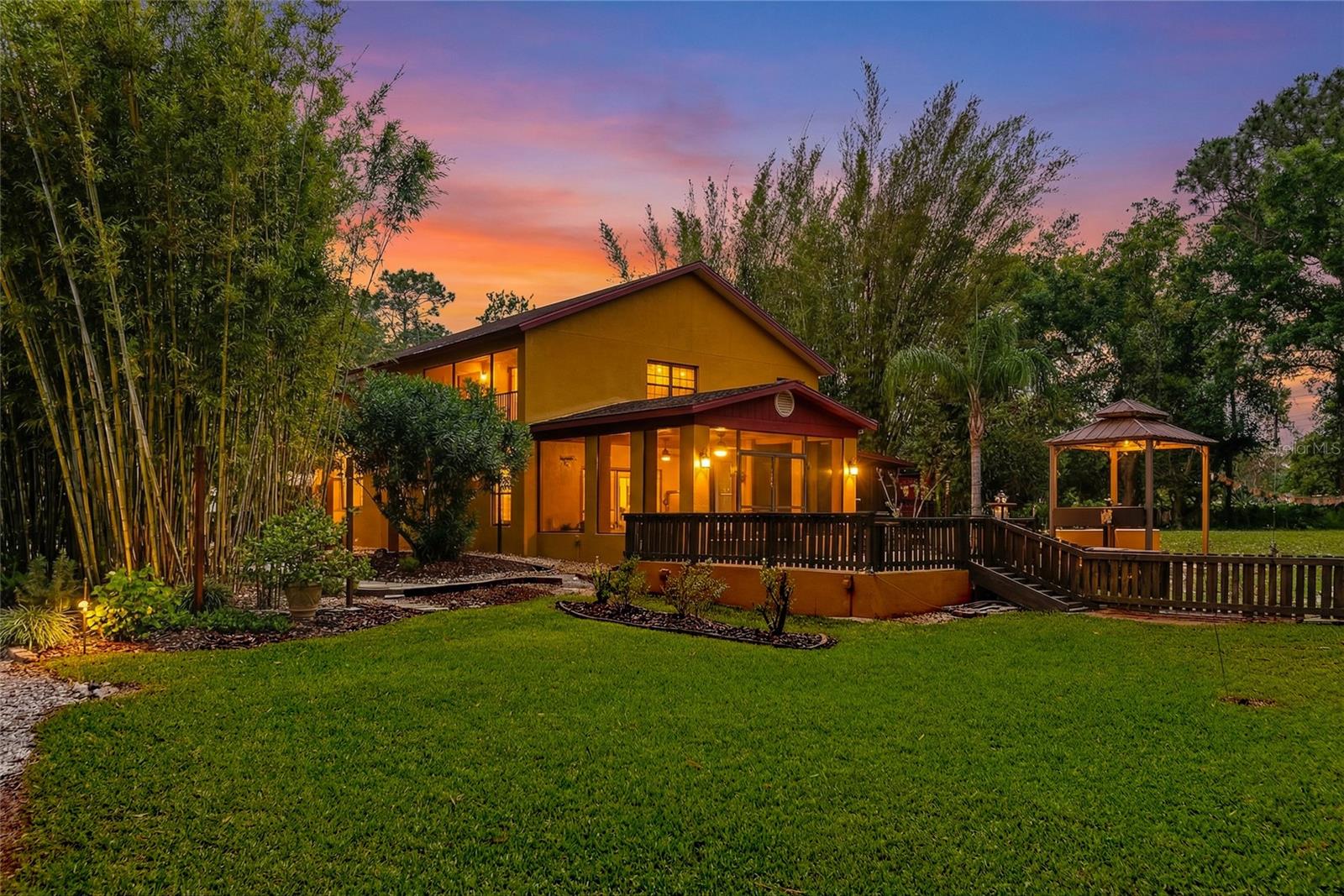 Front of property at night