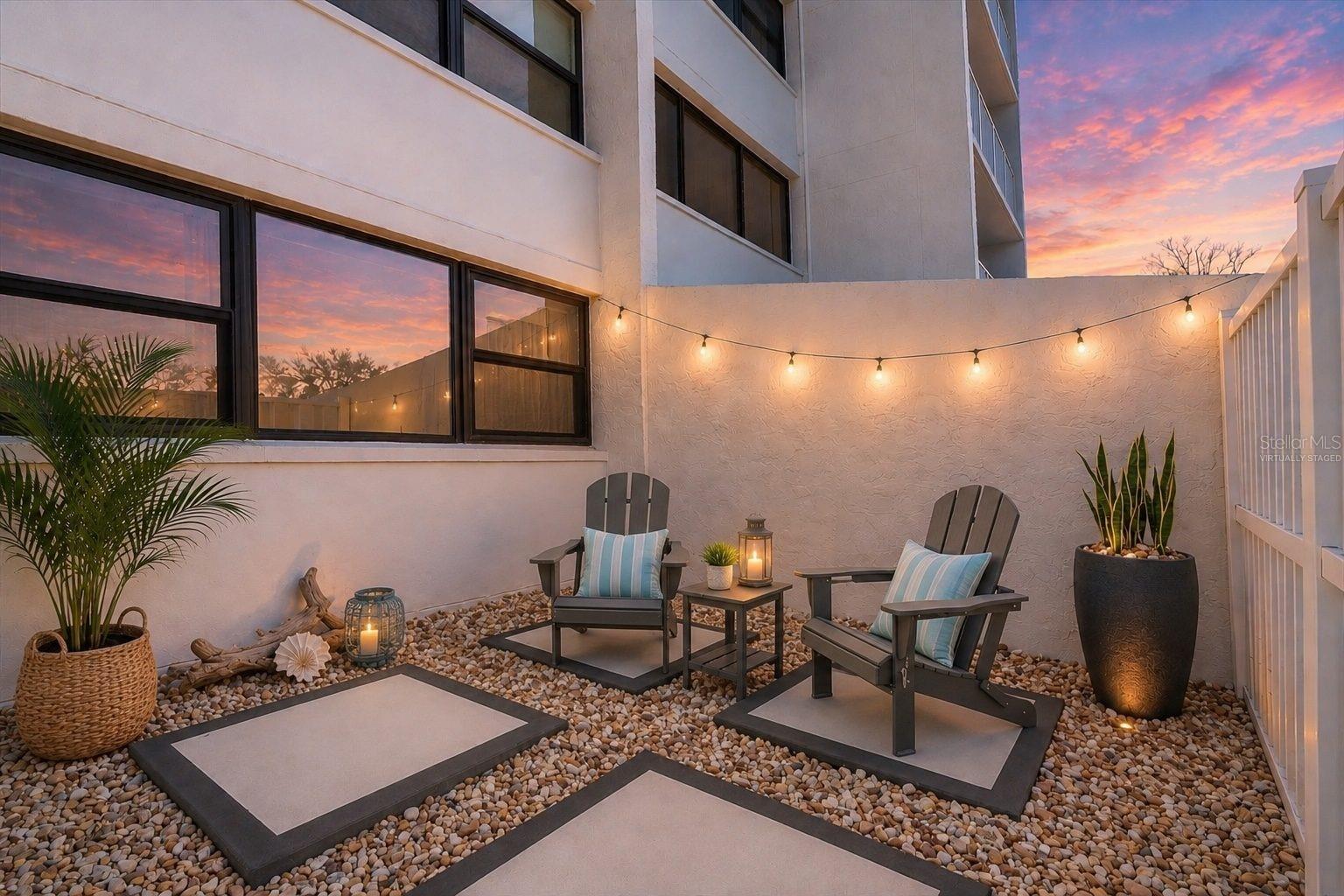 Open-air courtyard virtually staged