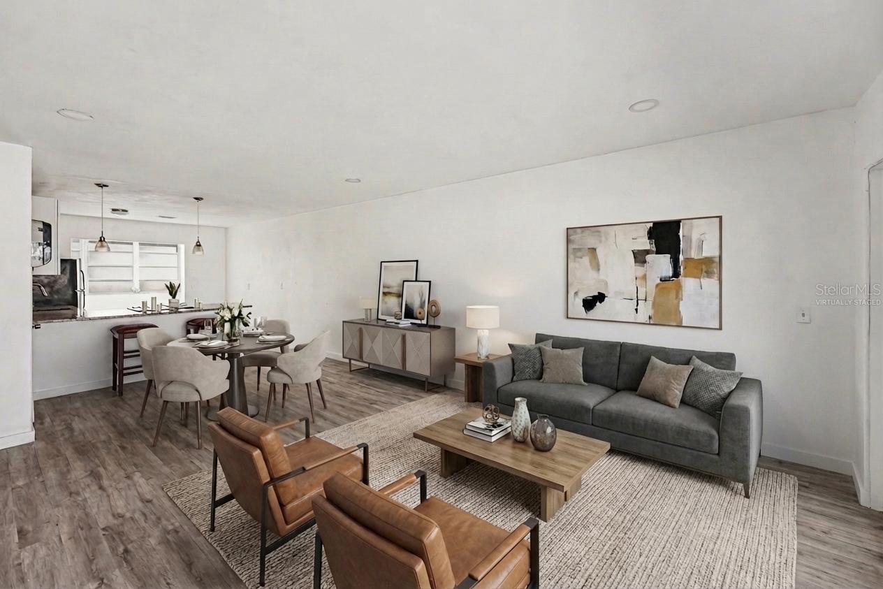 Virtually Staged-living room and dining room