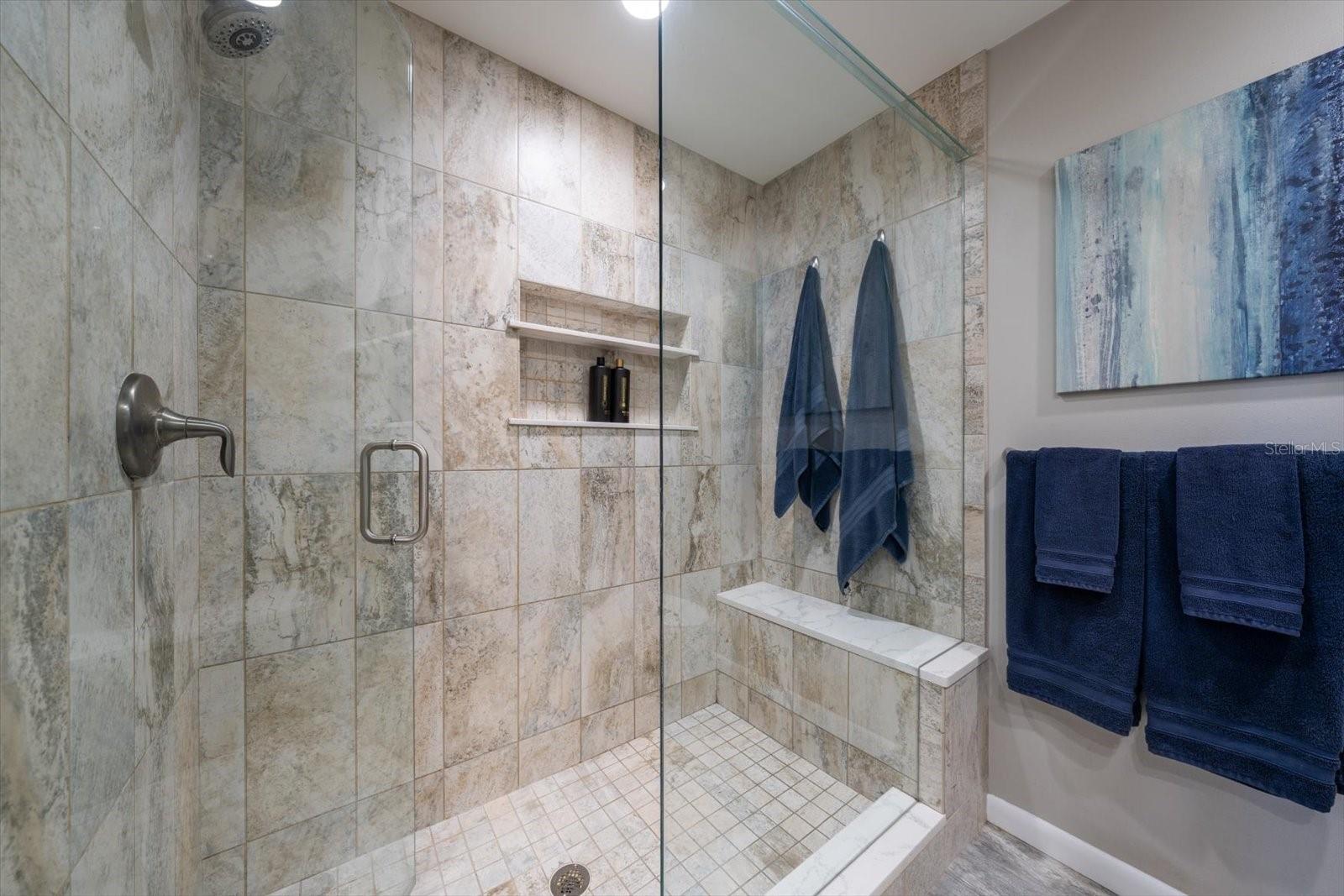 Large Glassed-in Shower with Bench