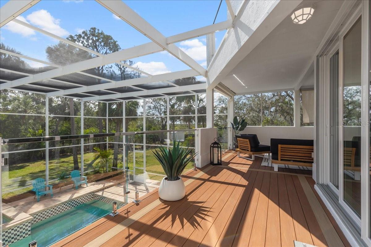 composite decking, modern glass & chrome accents
