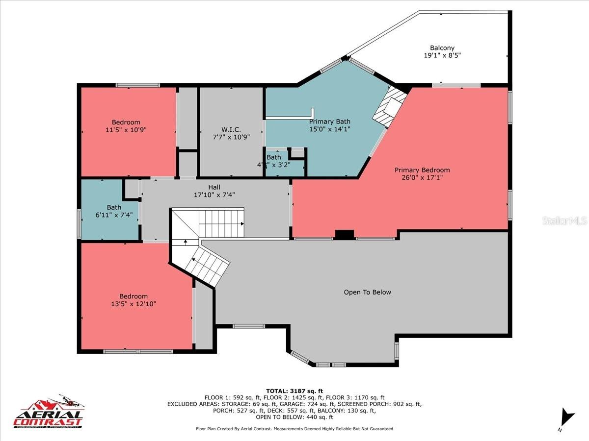 3rd floor: primary suite, balcony & additional bedrooms