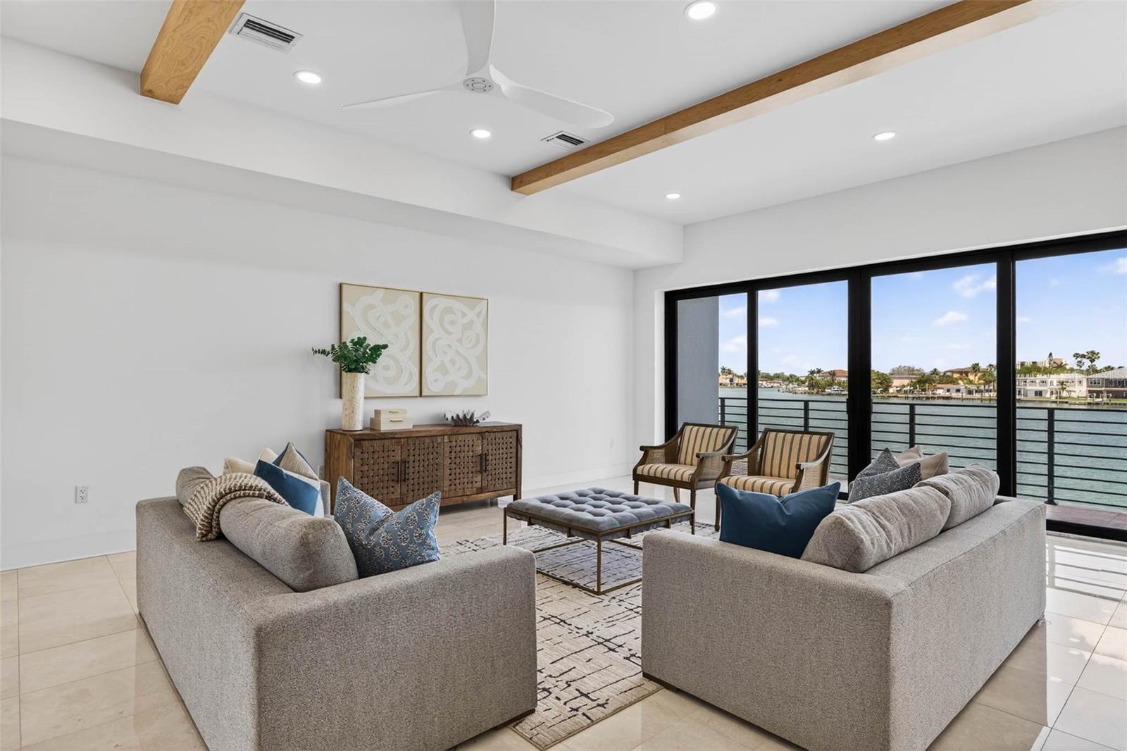 Open living area with water views.