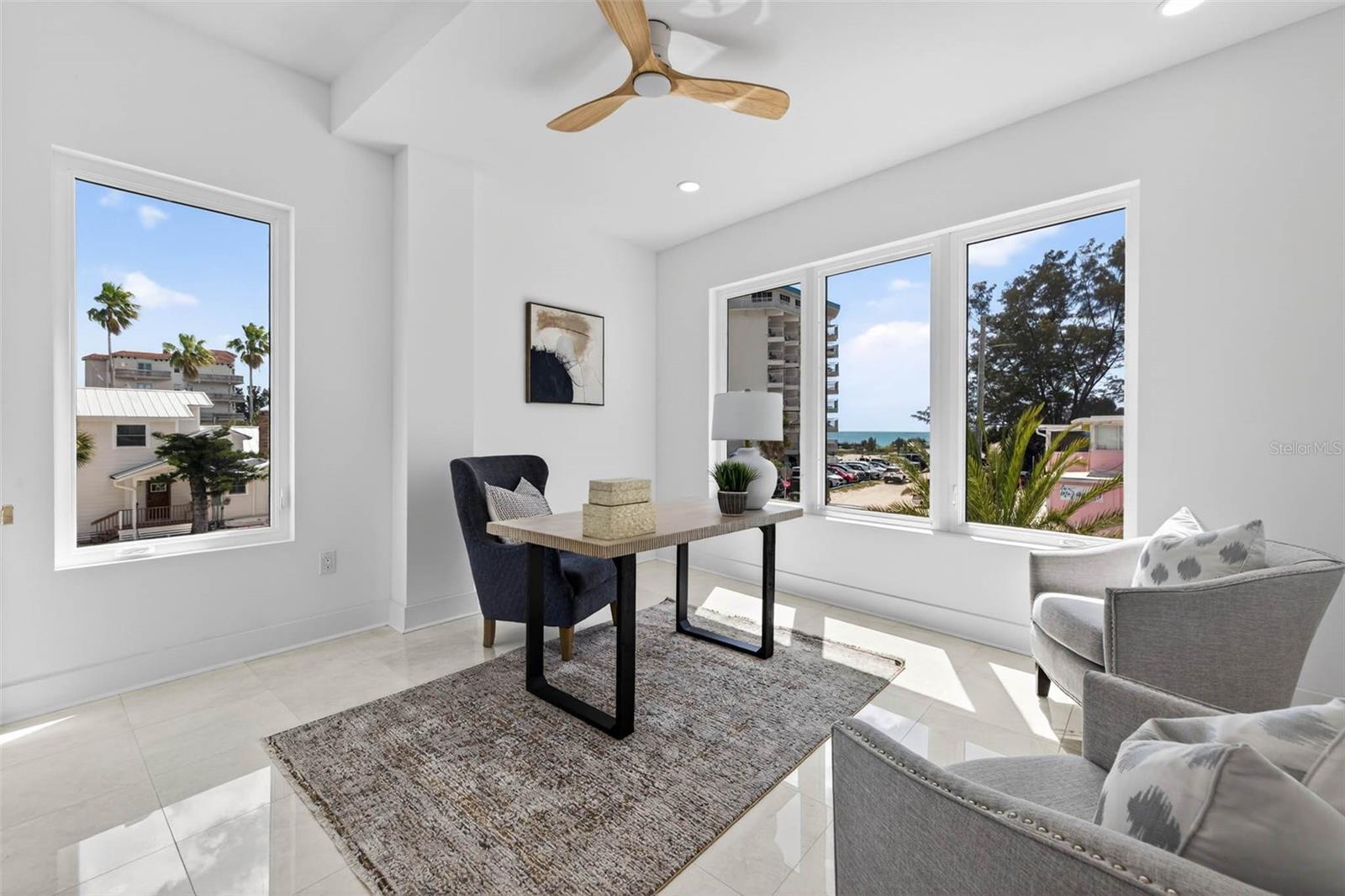 Home office with water views.