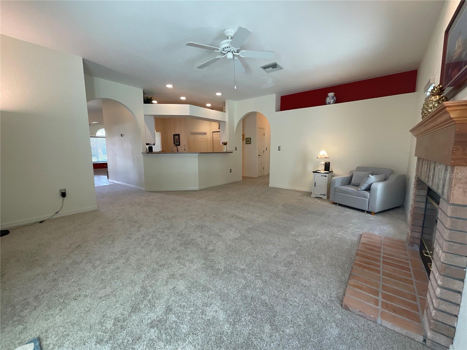 View of kitchen from patio sliders