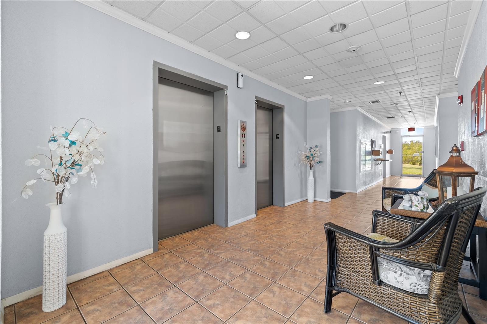 Well maintained lobby with two elevators make access a breeze