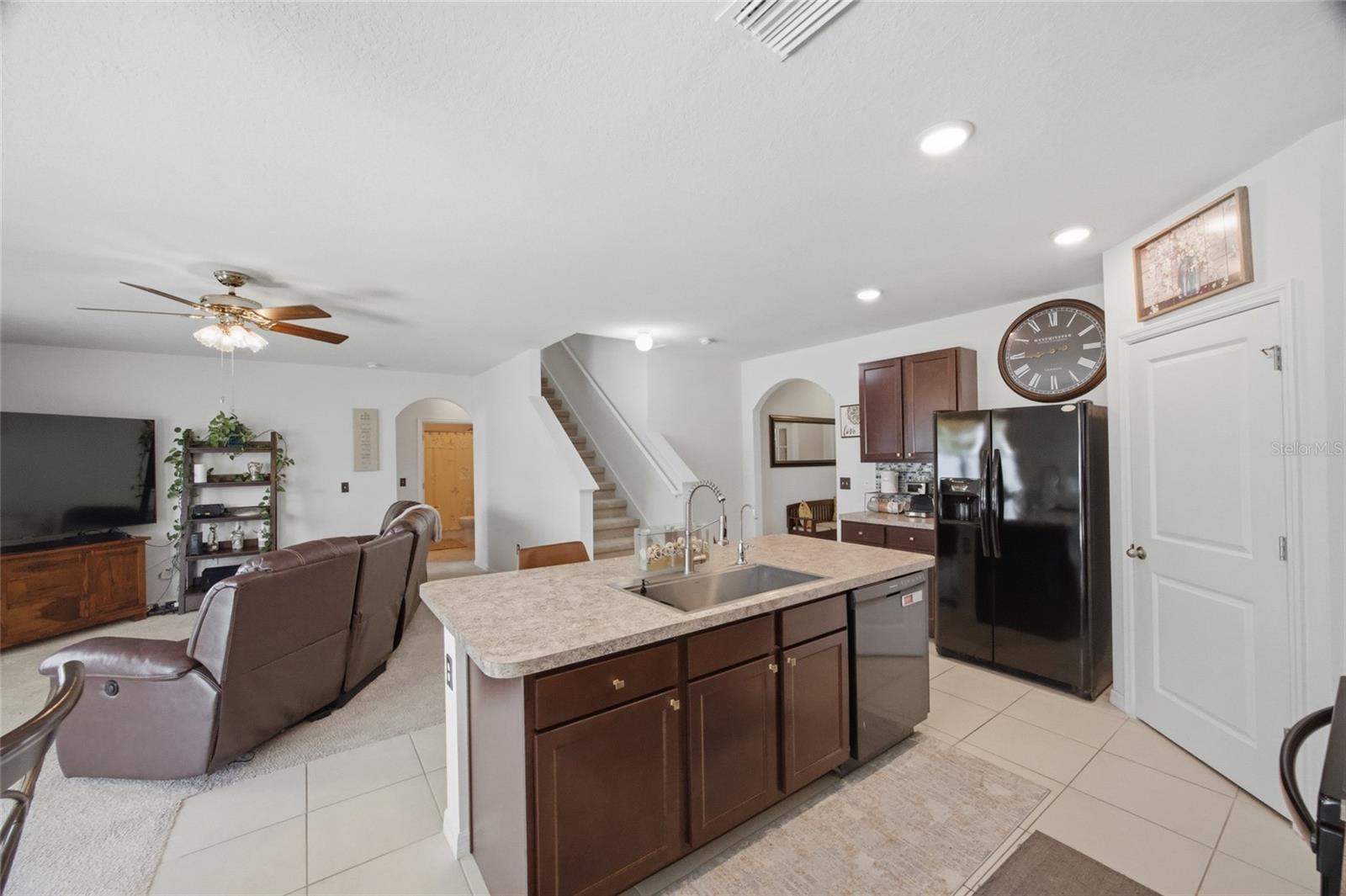 Kitchen open to living area