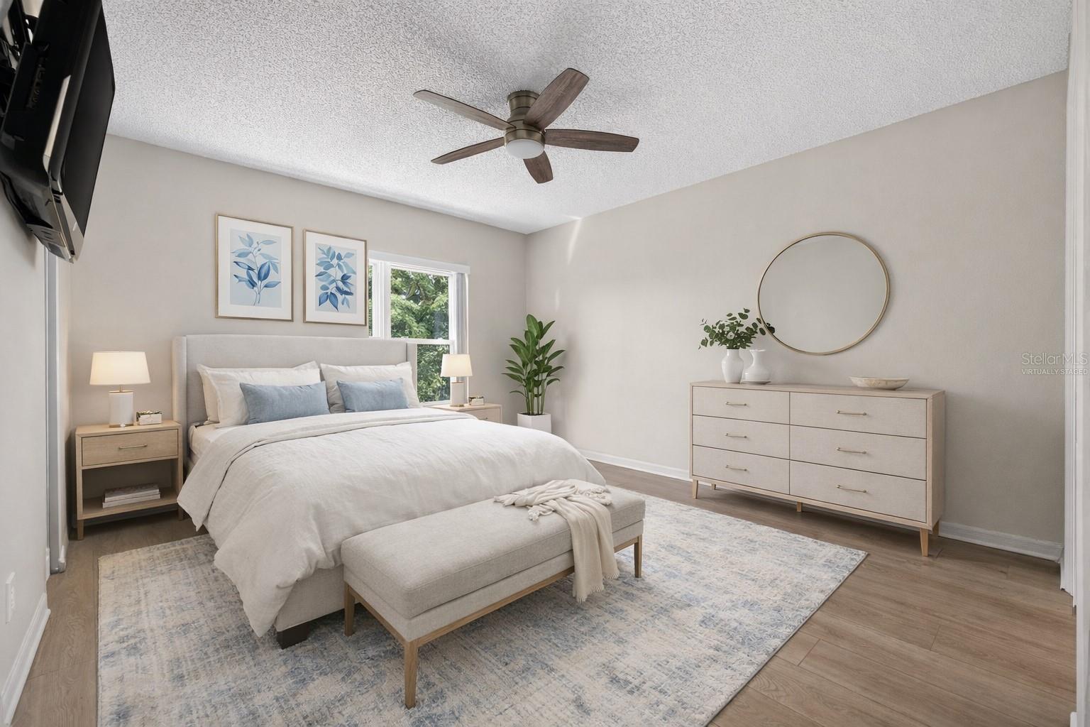 Virtually staged primary bedroom