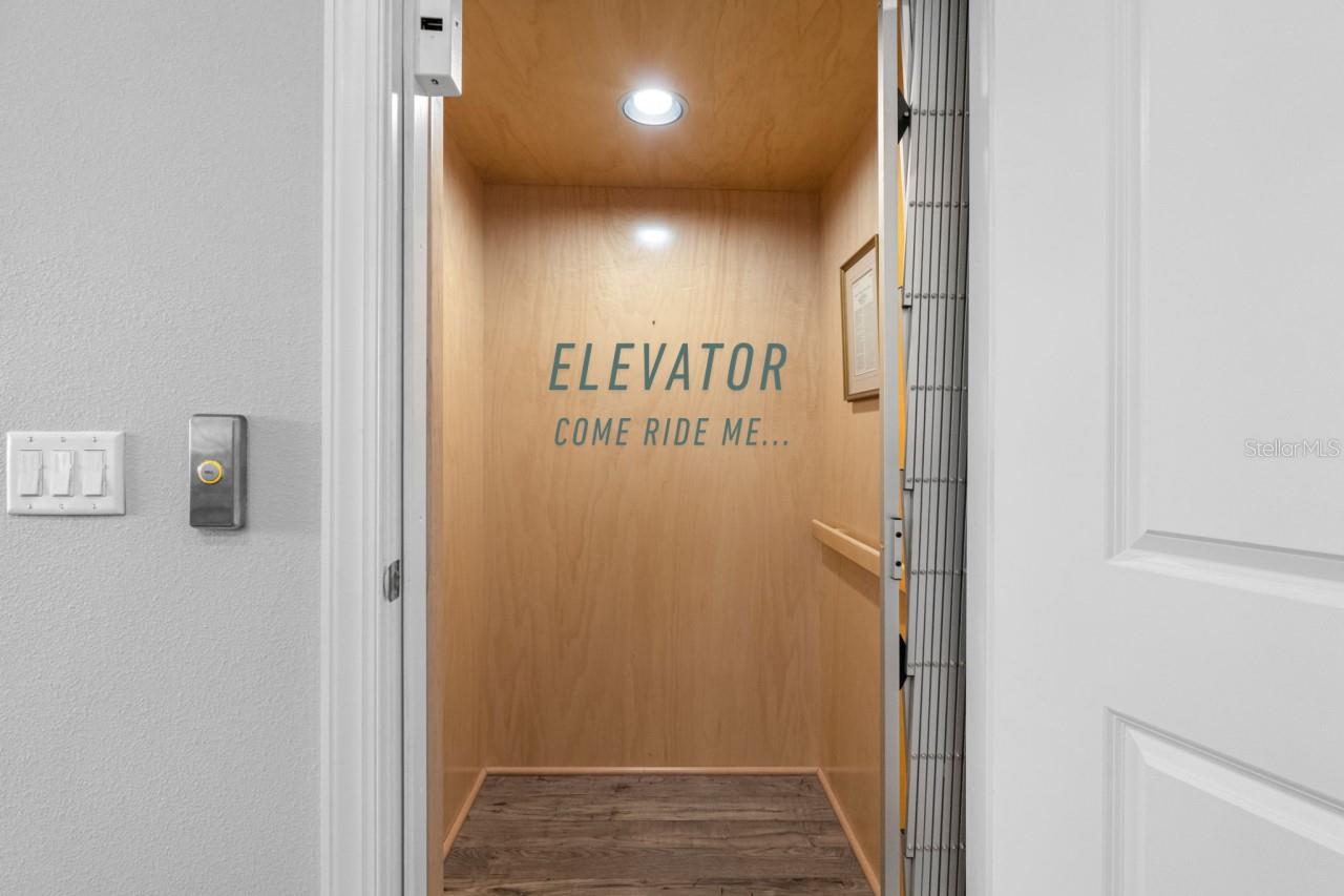 Elevator from garage to kitchen and then the bedroom floor.