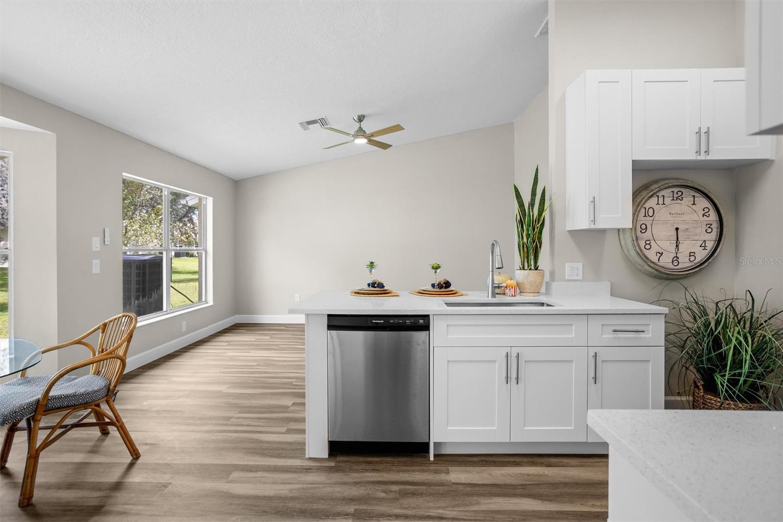 View into kitchen and flex room