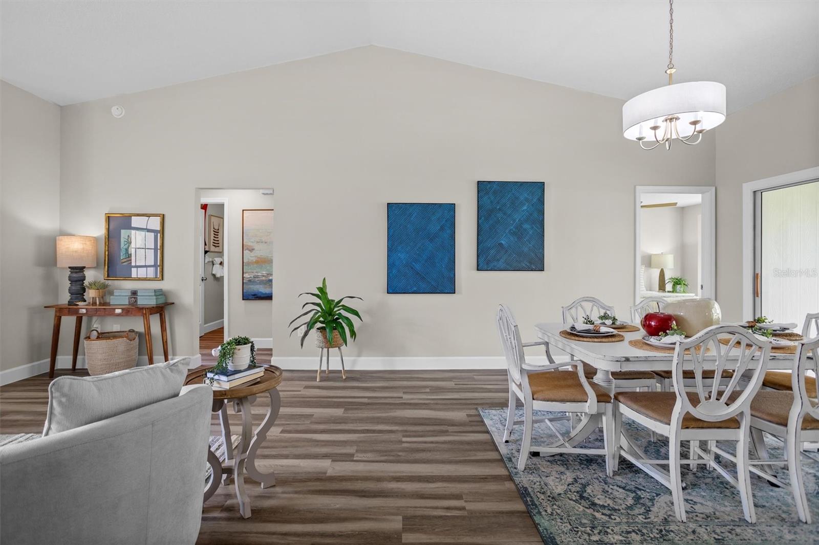 View into main living and dining