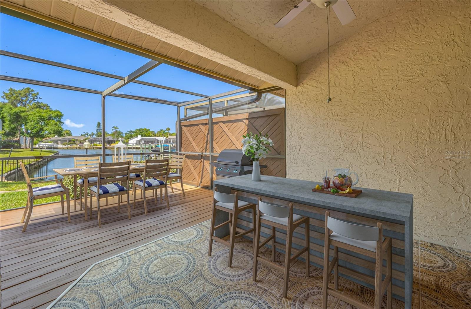Virtually Staged Screened deck & patio under cover