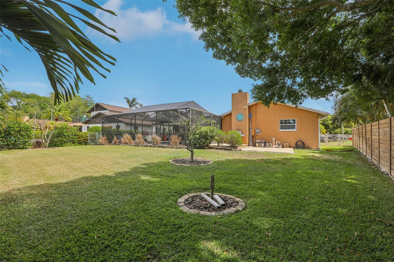 Private fenced backyard