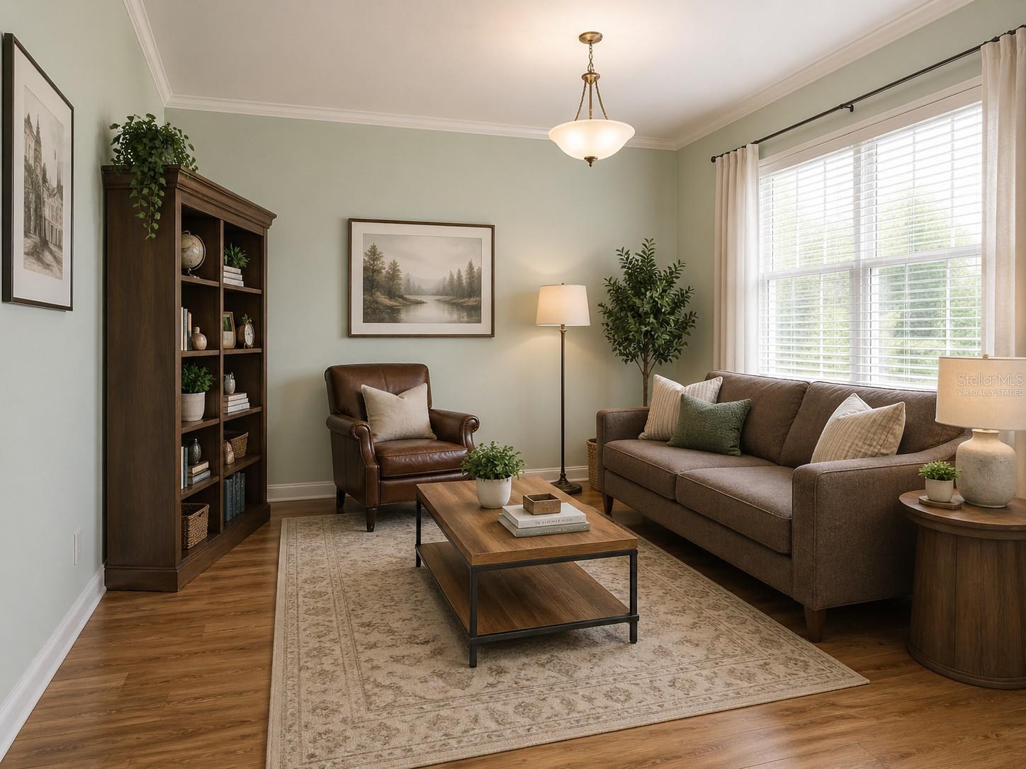 Virtually staged den.