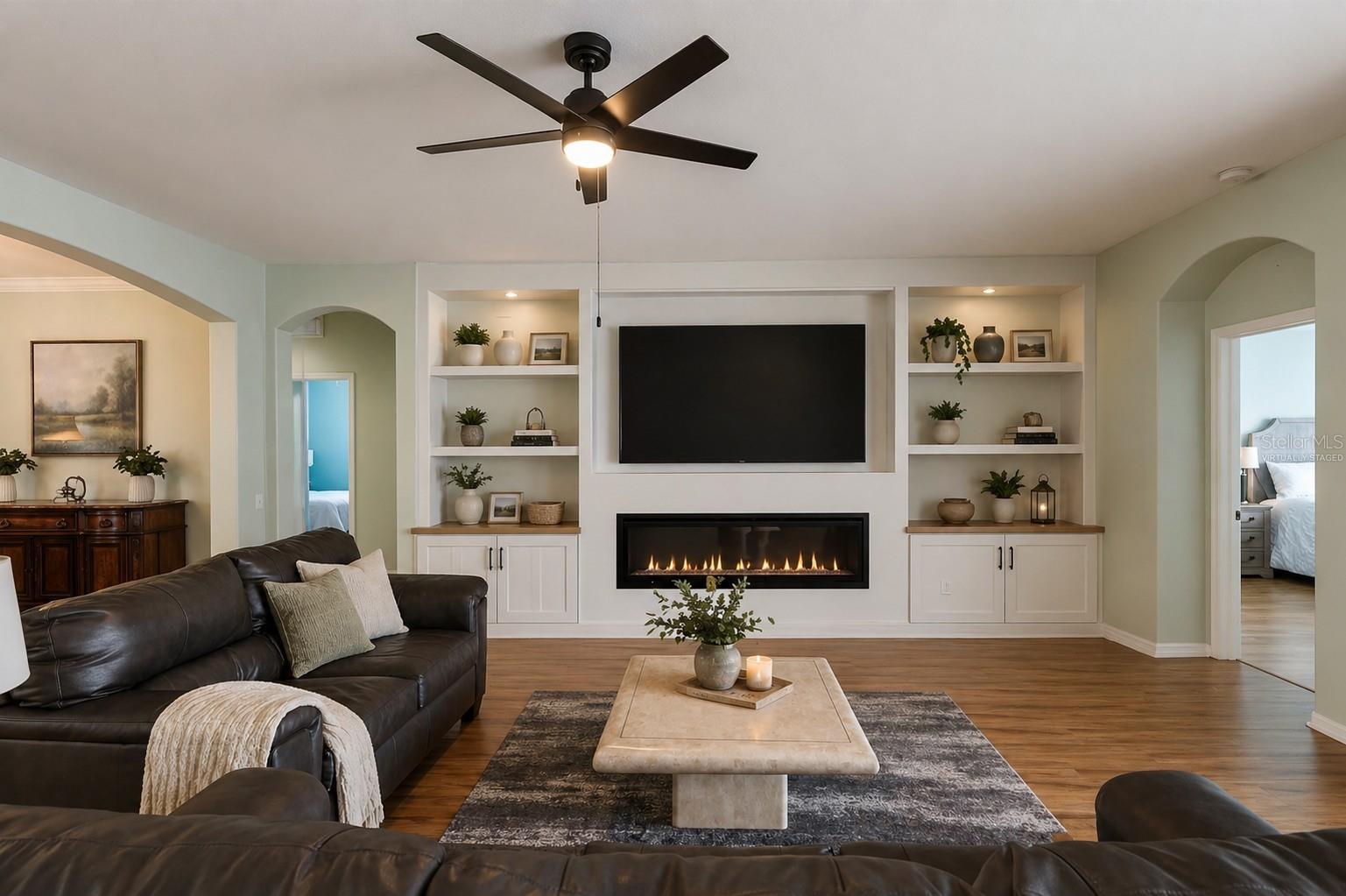 Virtually staged great room.