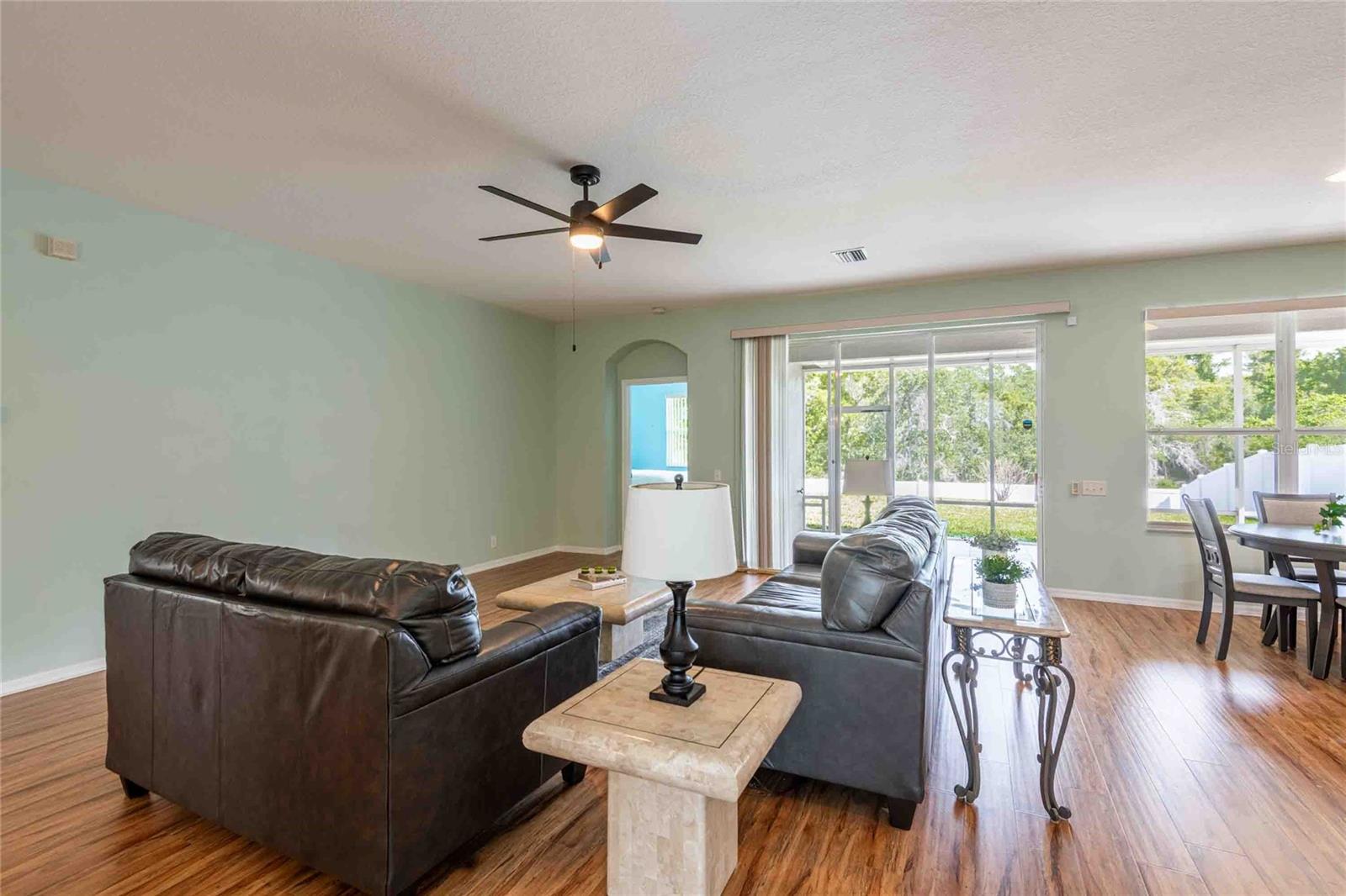 View into primary bedroom and lanai.