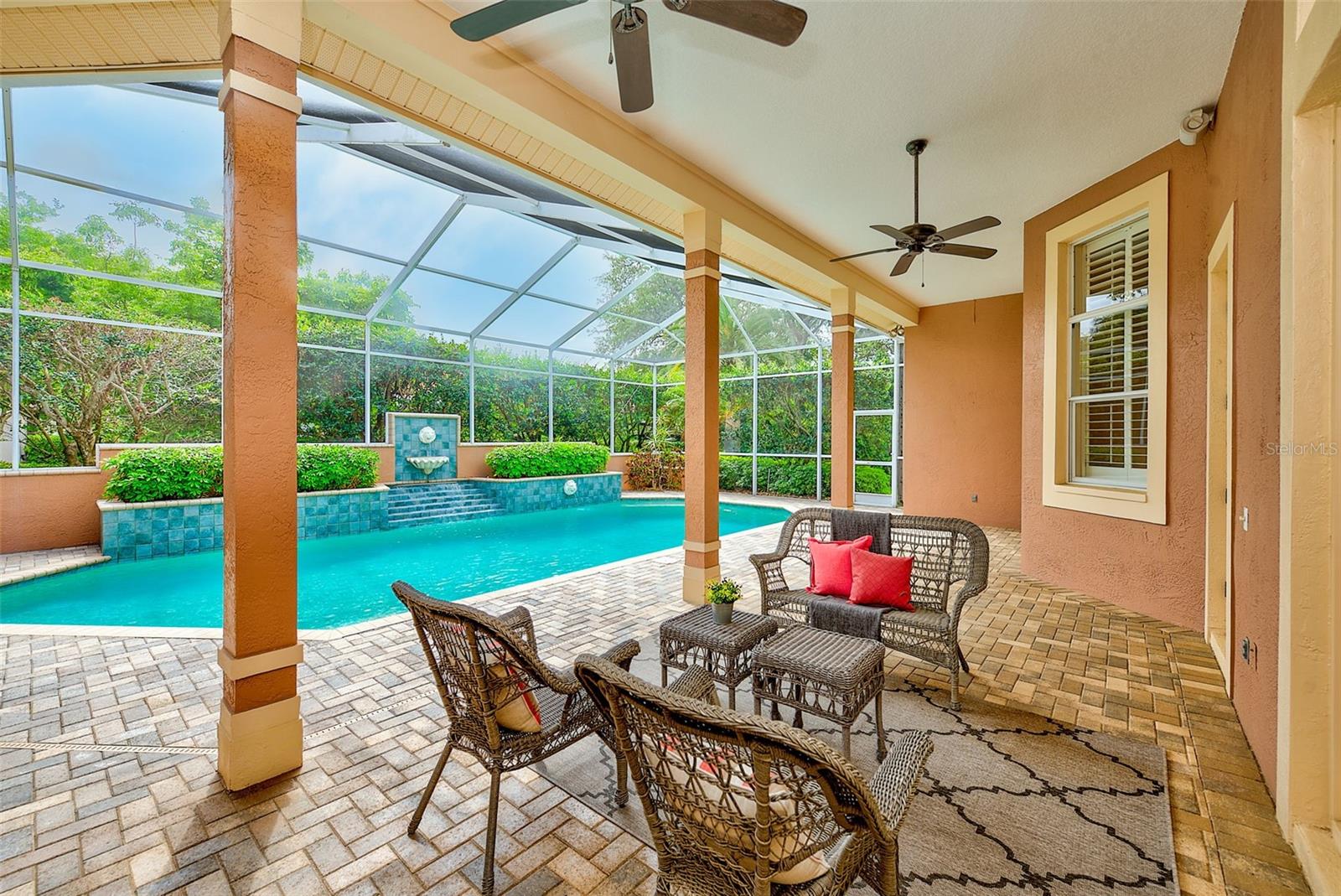 Covered lanai for outdoor living and entertaining.