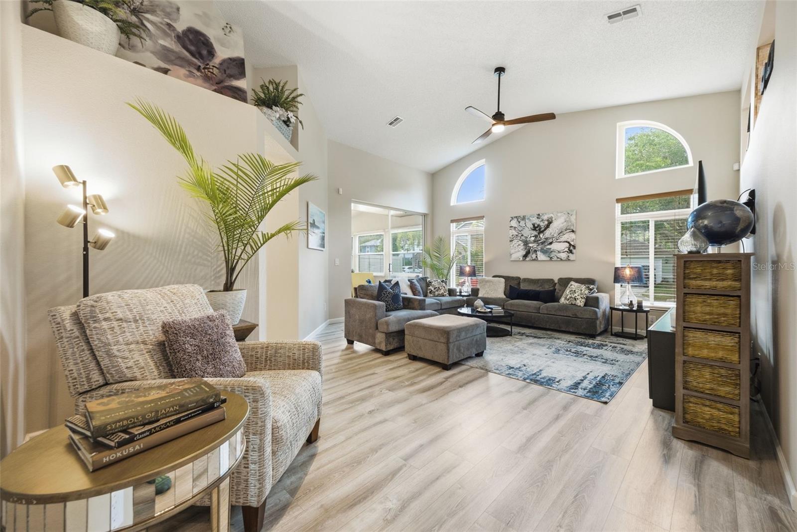 Open family room with tons of natural light
