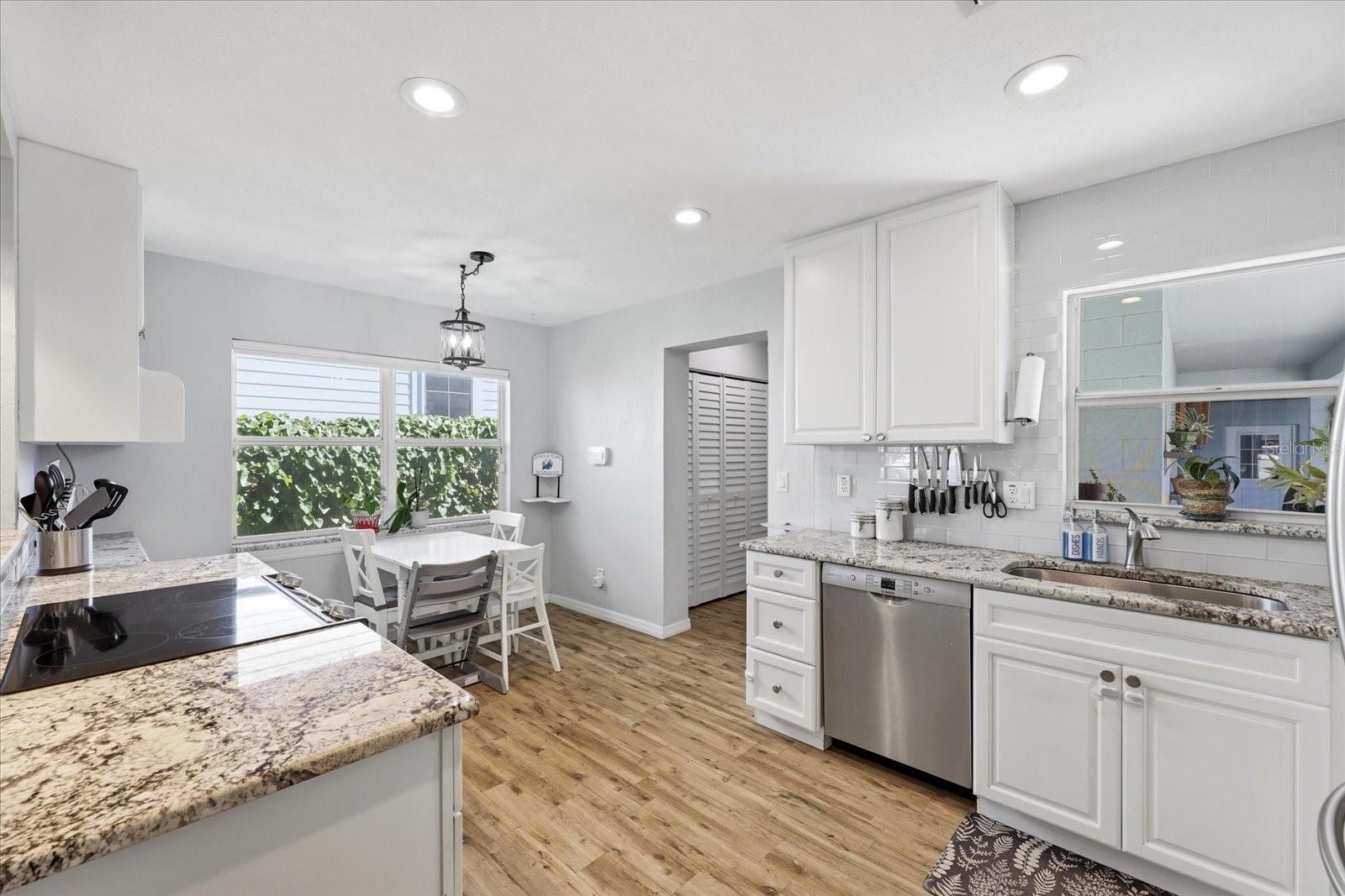 Alternate kitchen view highlighting storage and layout