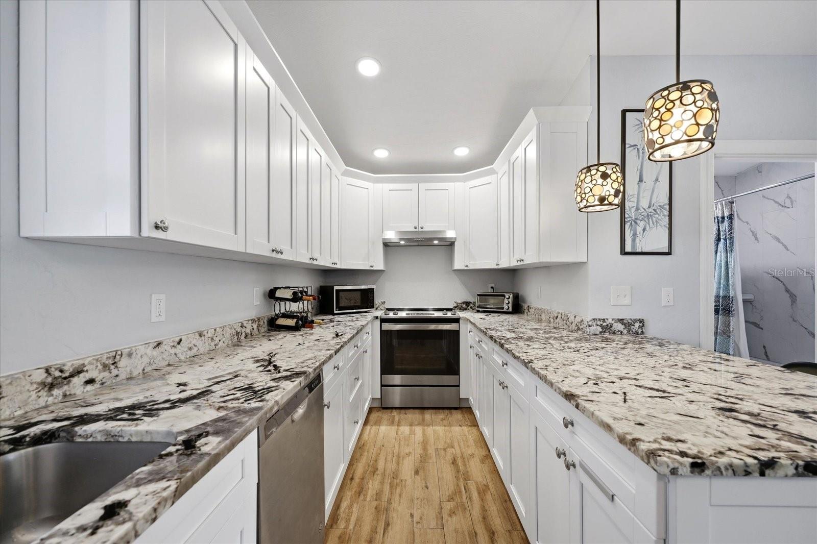 2023 New ADU kitchen with granite countertops and modern cabinetrynatural light