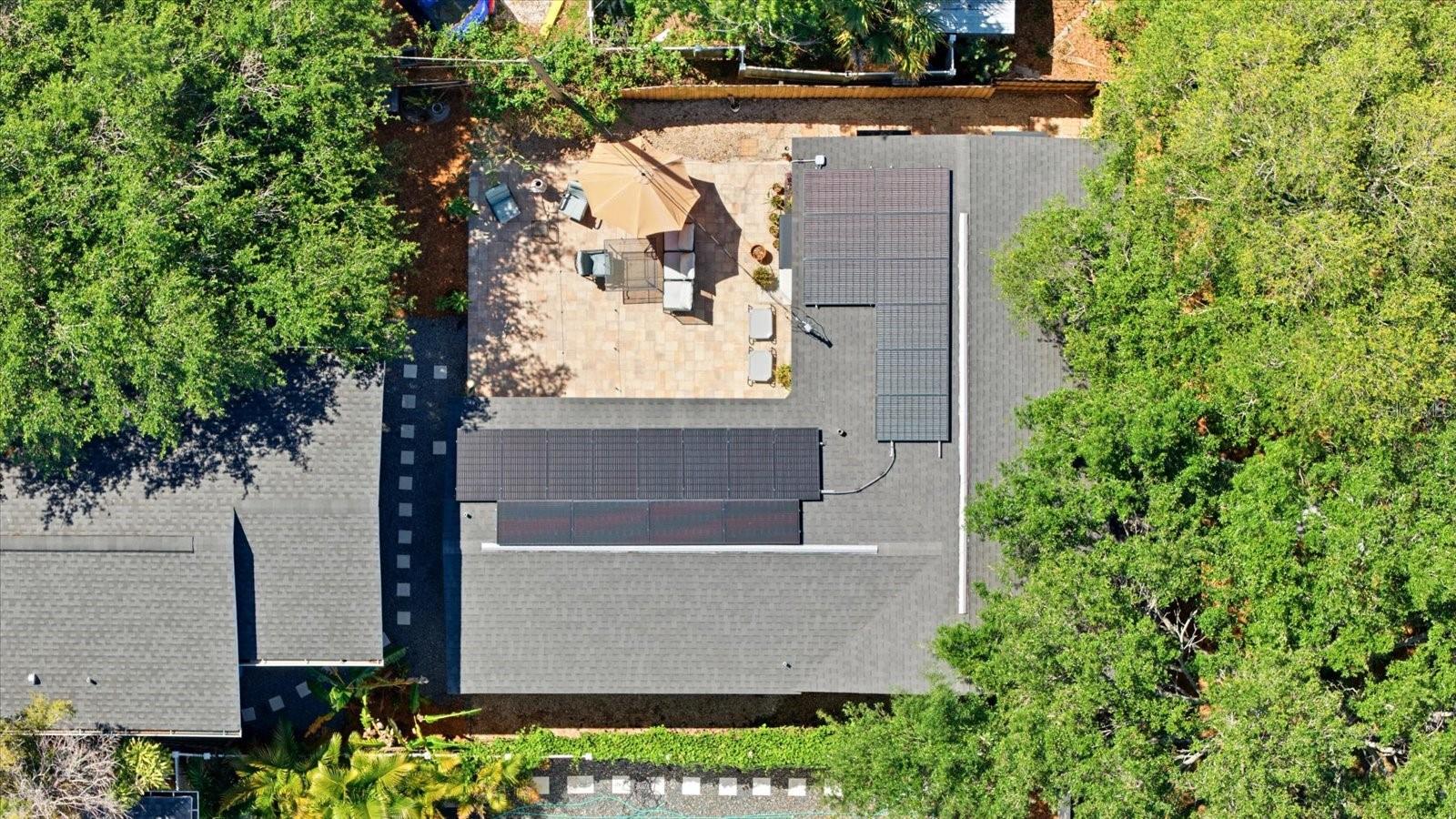 Close aerial of solar panels demonstrating energy-efficient upgrades