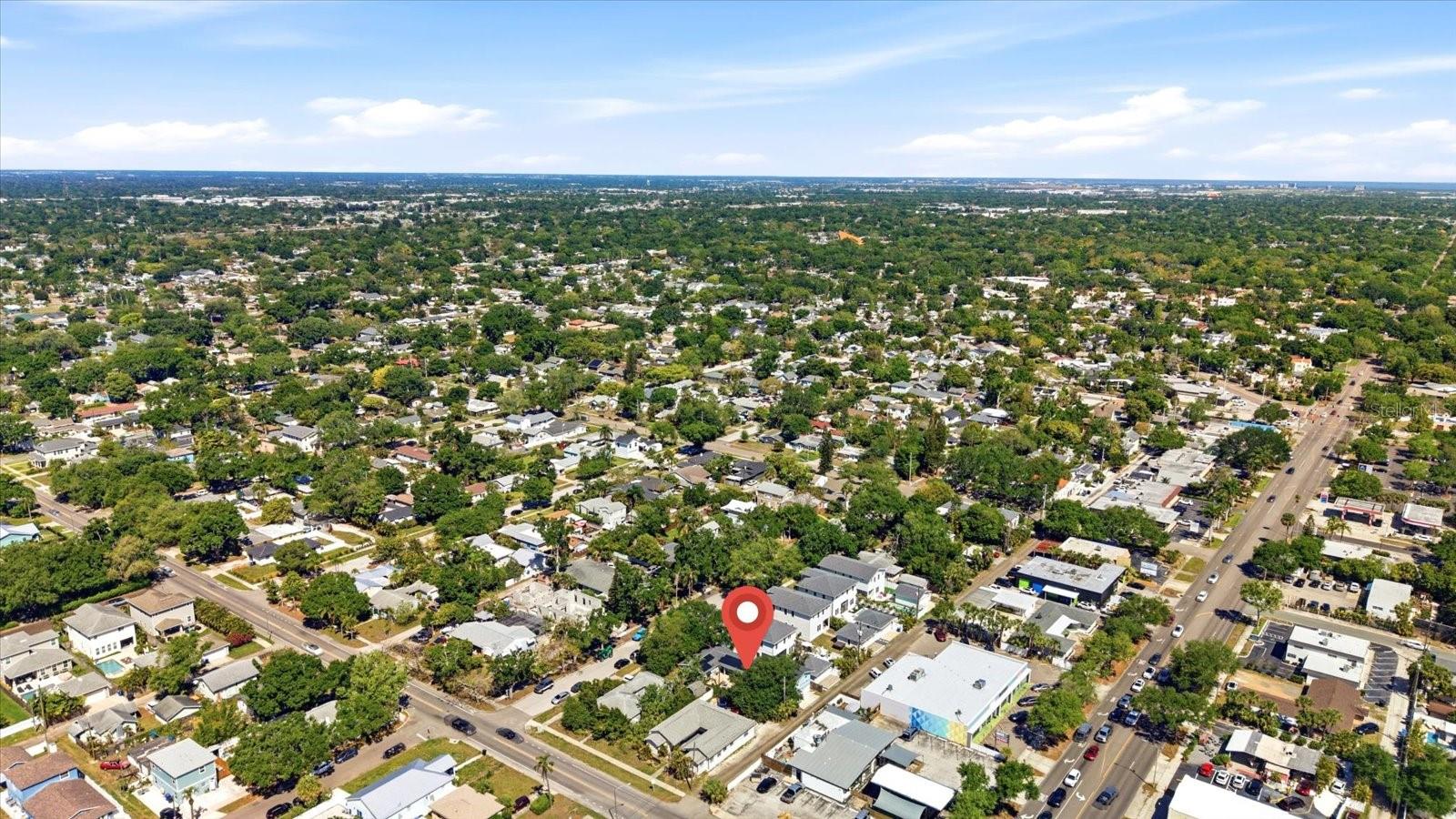 Elevated view showing proximity to main corridors and surrounding homes