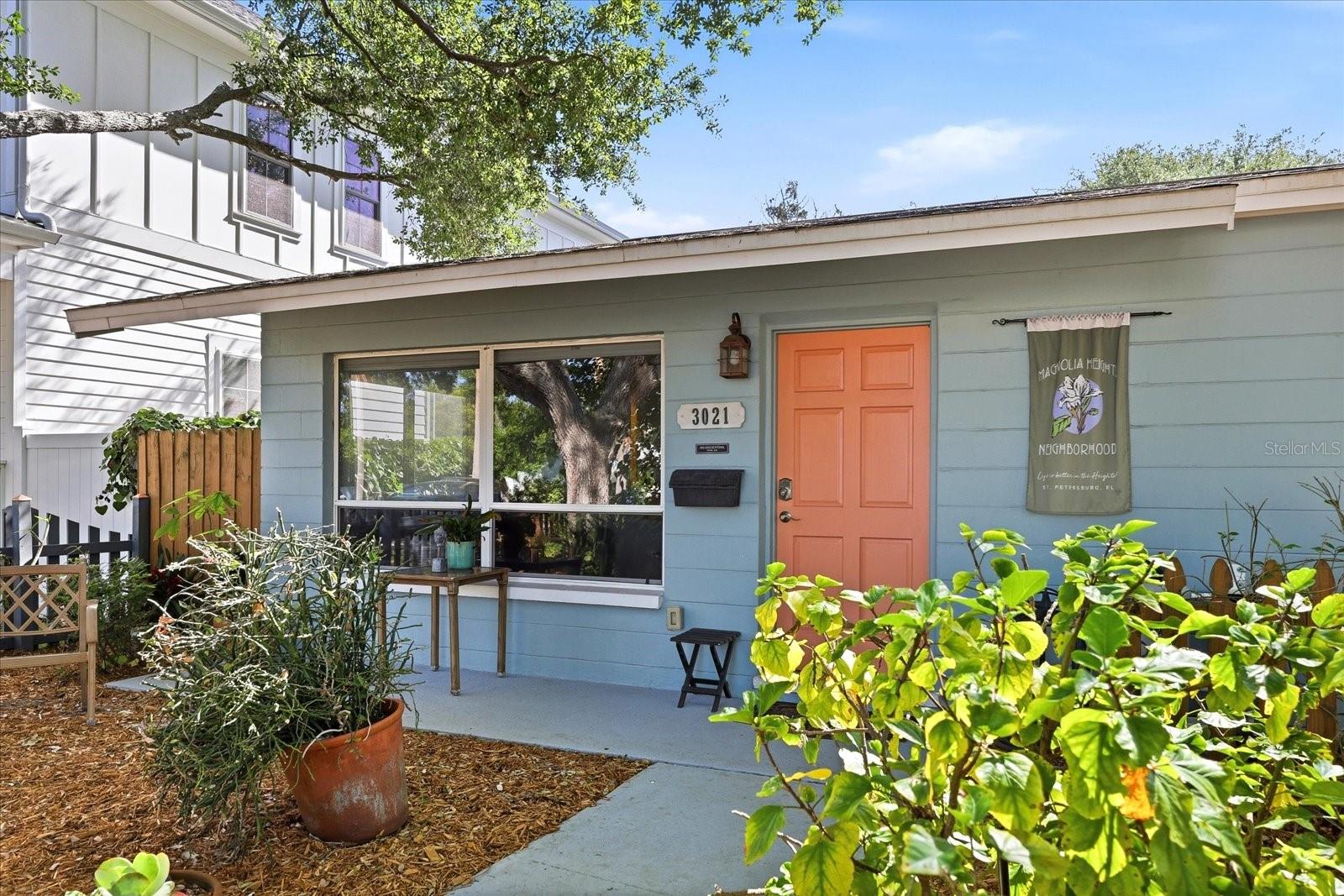 Close-up of front entry with updated finishes and charming details