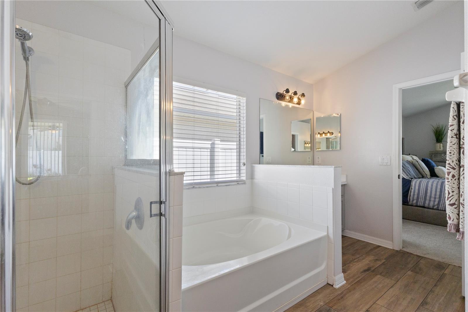 The walk-in shower and soaking tub are ready and waiting after a long hard day!