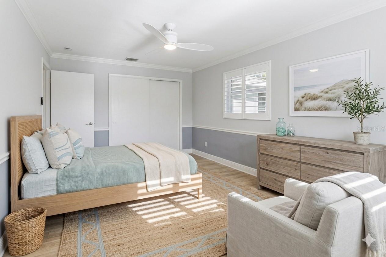 AI Enhanced photo 2nd bedroom. Space enough for any configueration of beds and storage...two double beds or a king-sized bed - with plenty of extra room for a desk or lots of toys!