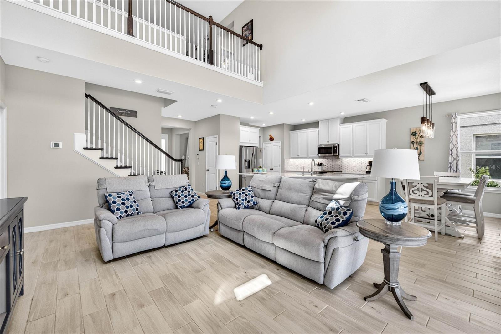 The living room is the show stopper with soaring ceilings.