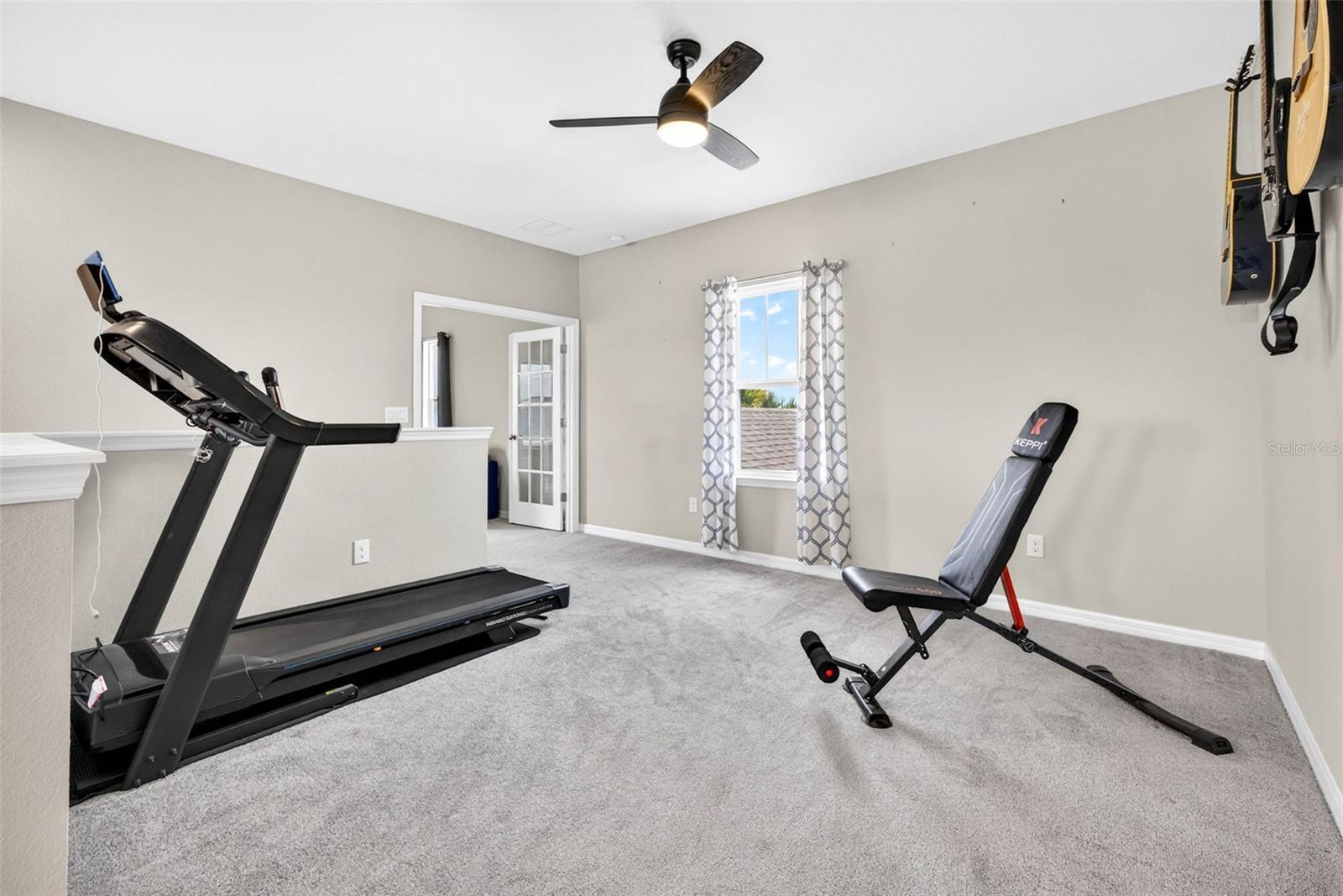 Loft currently being used as a workout space