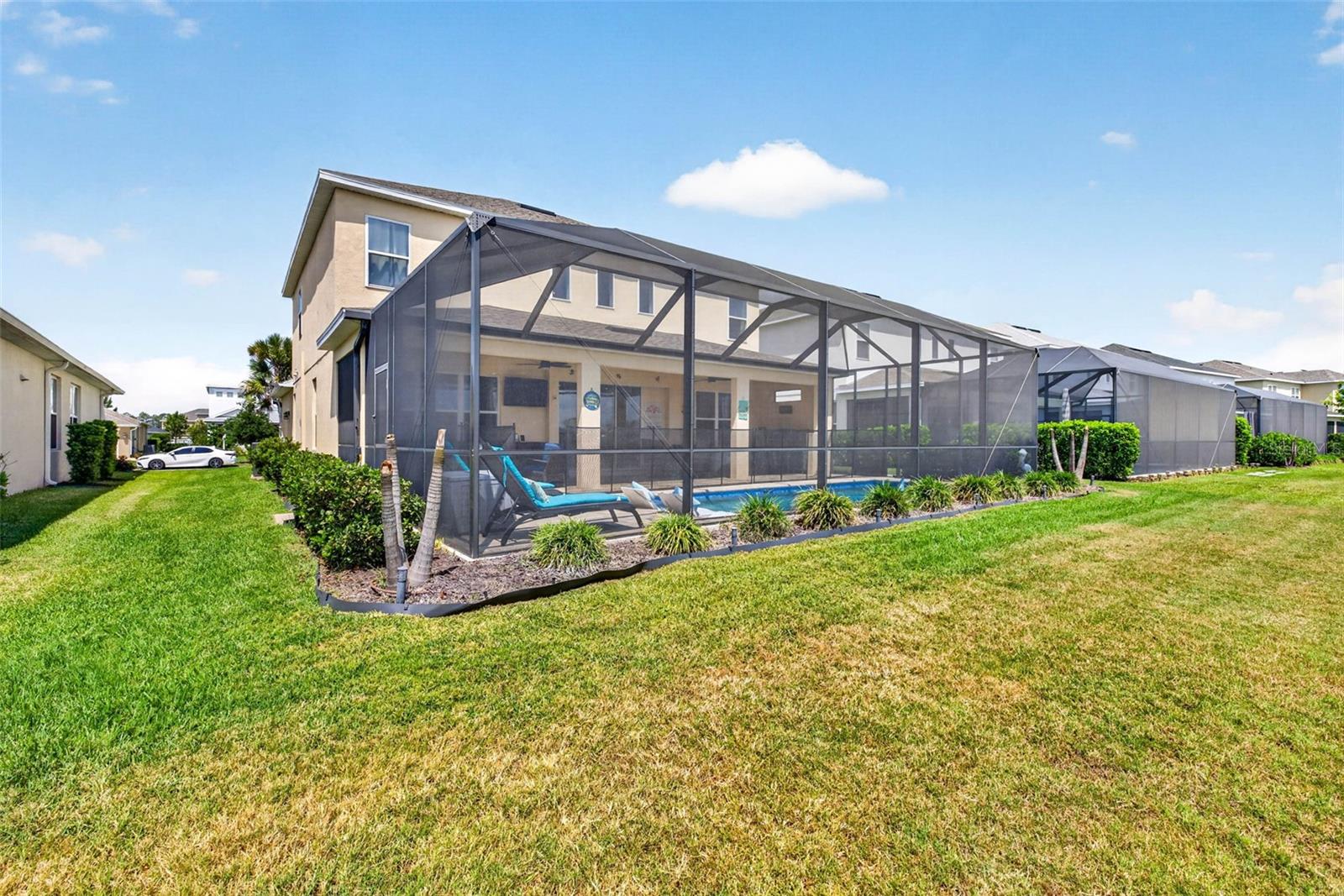Mansard style pool cage.