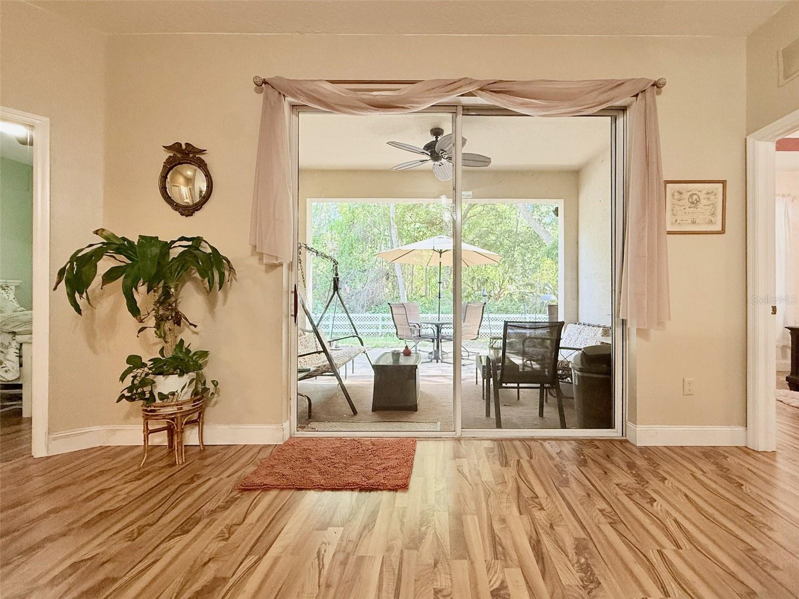 Covered patio with extended pavers.