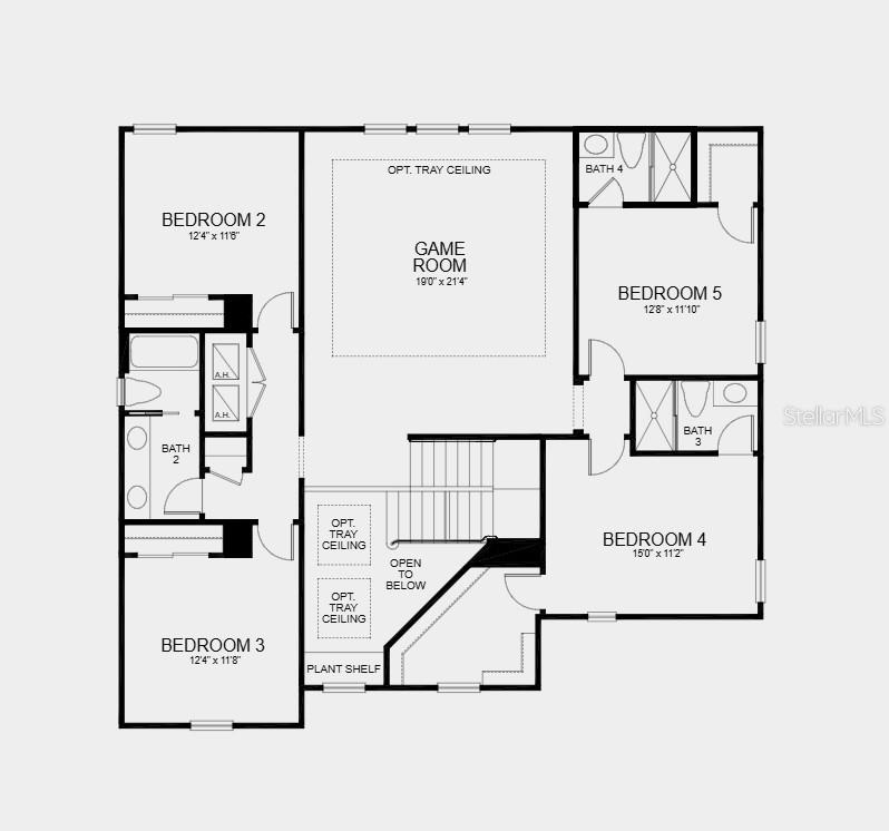 Second Floor Plan - Additional Highlights Include: study in place of a flex room, extended covered lanai, 3-car garage, pocket sliding glass door in the great room, tray ceiling package, oak stair treads and painted risers, and 8' interior doors