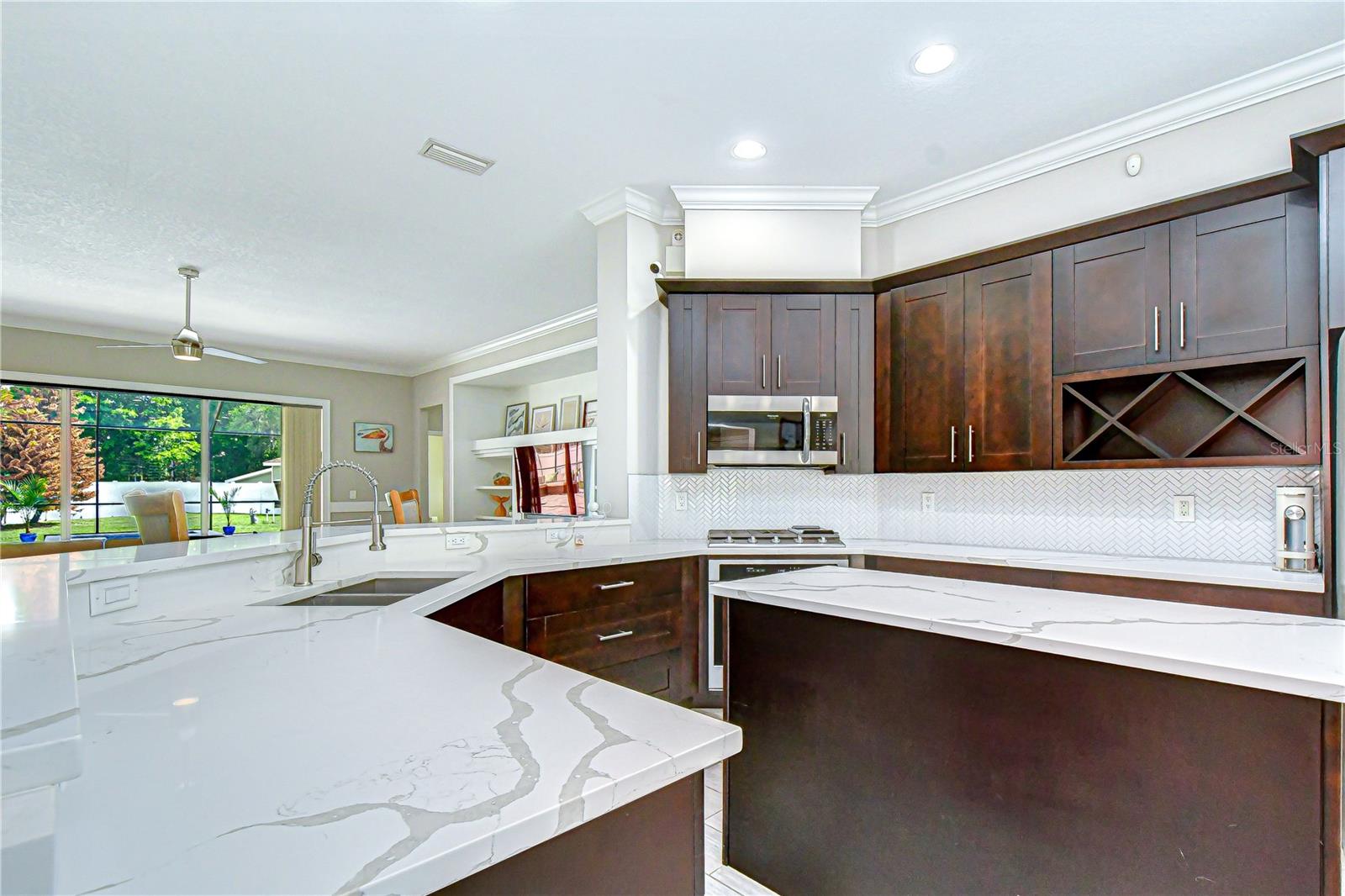 Rich cappuccino cabinetry.
