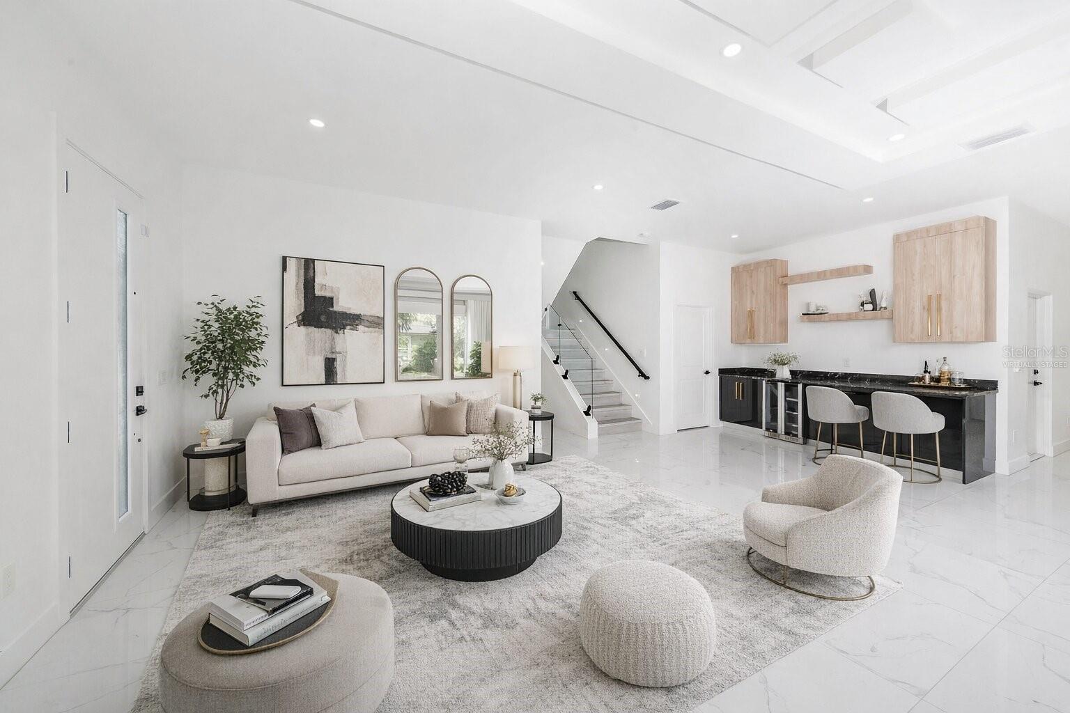 Virtually Staged Living Room and Bar