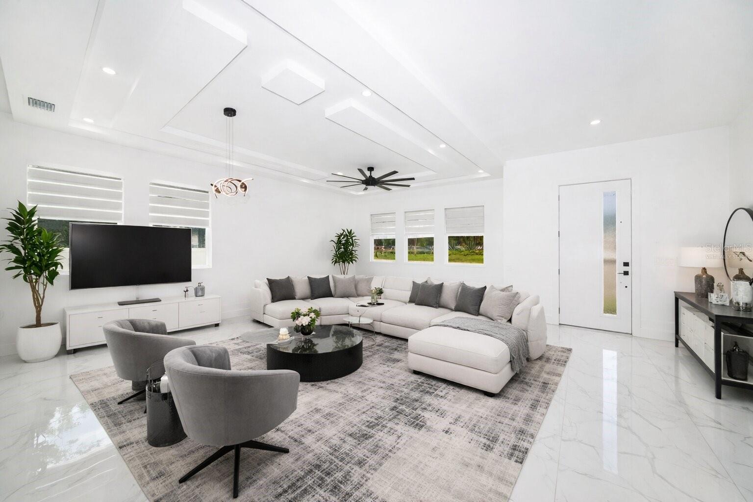 Virtually Staged Entrance and Living Room