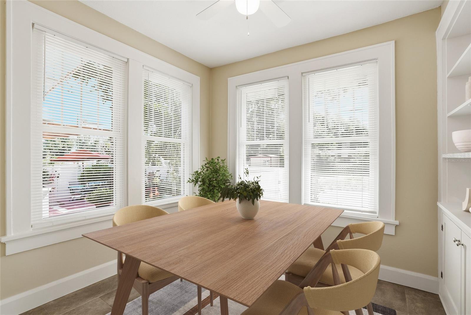 Virtually staged breakfast nook.